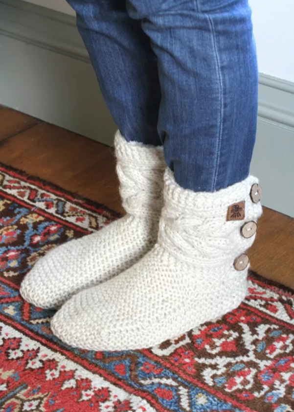 Chamonix Slipper Socks Suede Sole Cream
