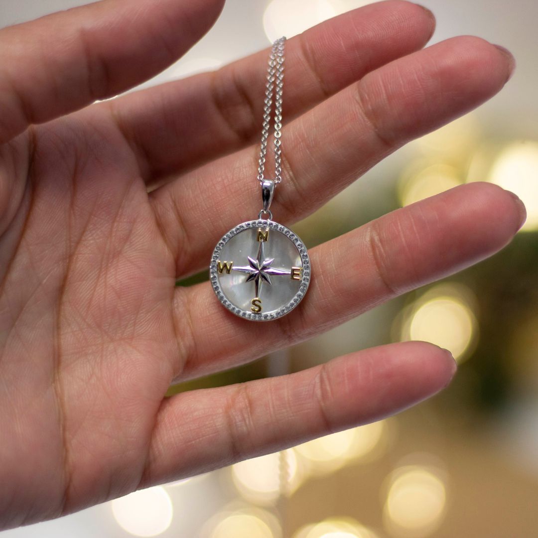 Sterling Silver Swarovski MOP Compass Pendant