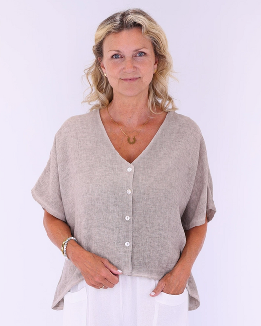 Linen and Cotton Blend Short Sleeve Cardi