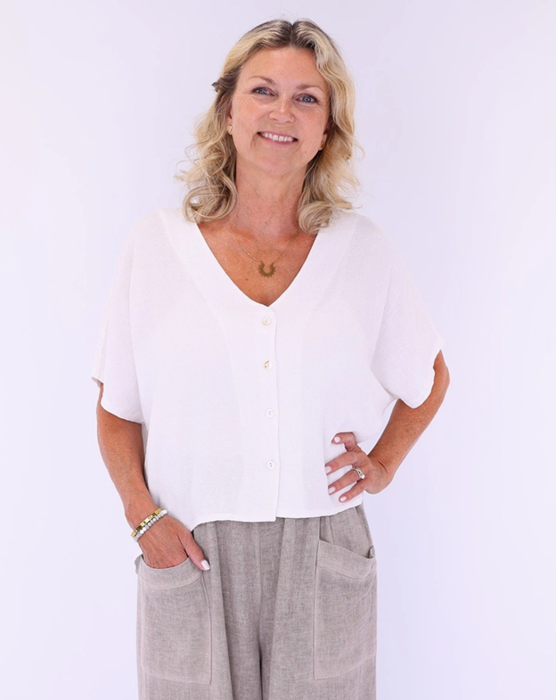 Linen and Cotton Blend Short Sleeve Cardi