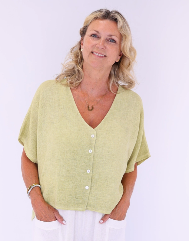 Linen and Cotton Blend Short Sleeve Cardi