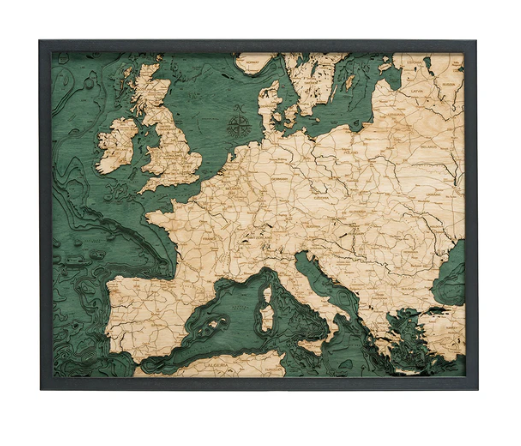 3-D Nautical Wood Chart - Western Europe