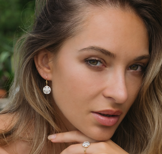 Sterling Silver White Crystal sand Dollar Earrings