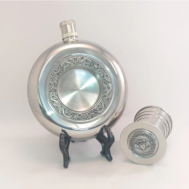 Pewter Round Pocket Whiskey Flask with Expandable Cup – Across The Pond