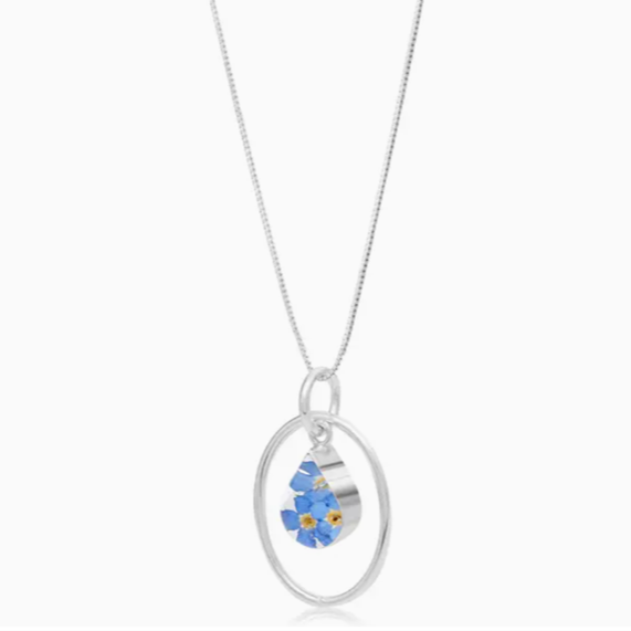 Forget-Me-Not Necklace With Silver Oval