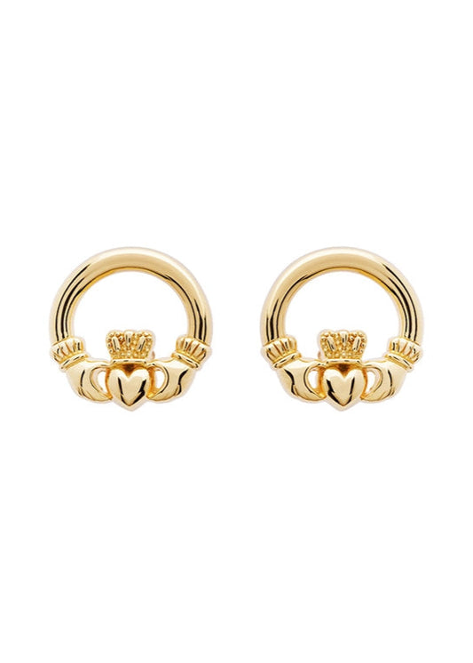 14KT Gold Vermeil Stud Claddagh Earrings