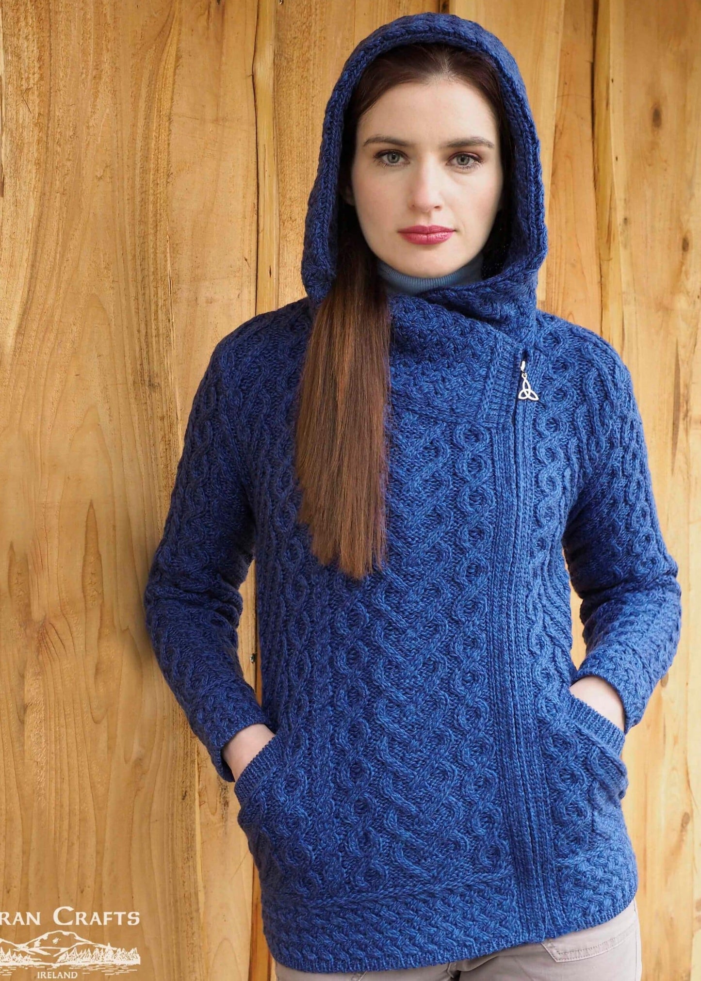 Aran Craft Hearts Side Zip Cardigan with Hood