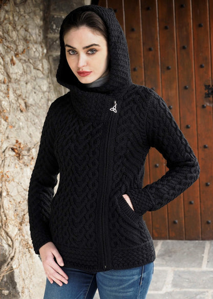 Aran Craft Hearts Side Zip Cardigan with Hood