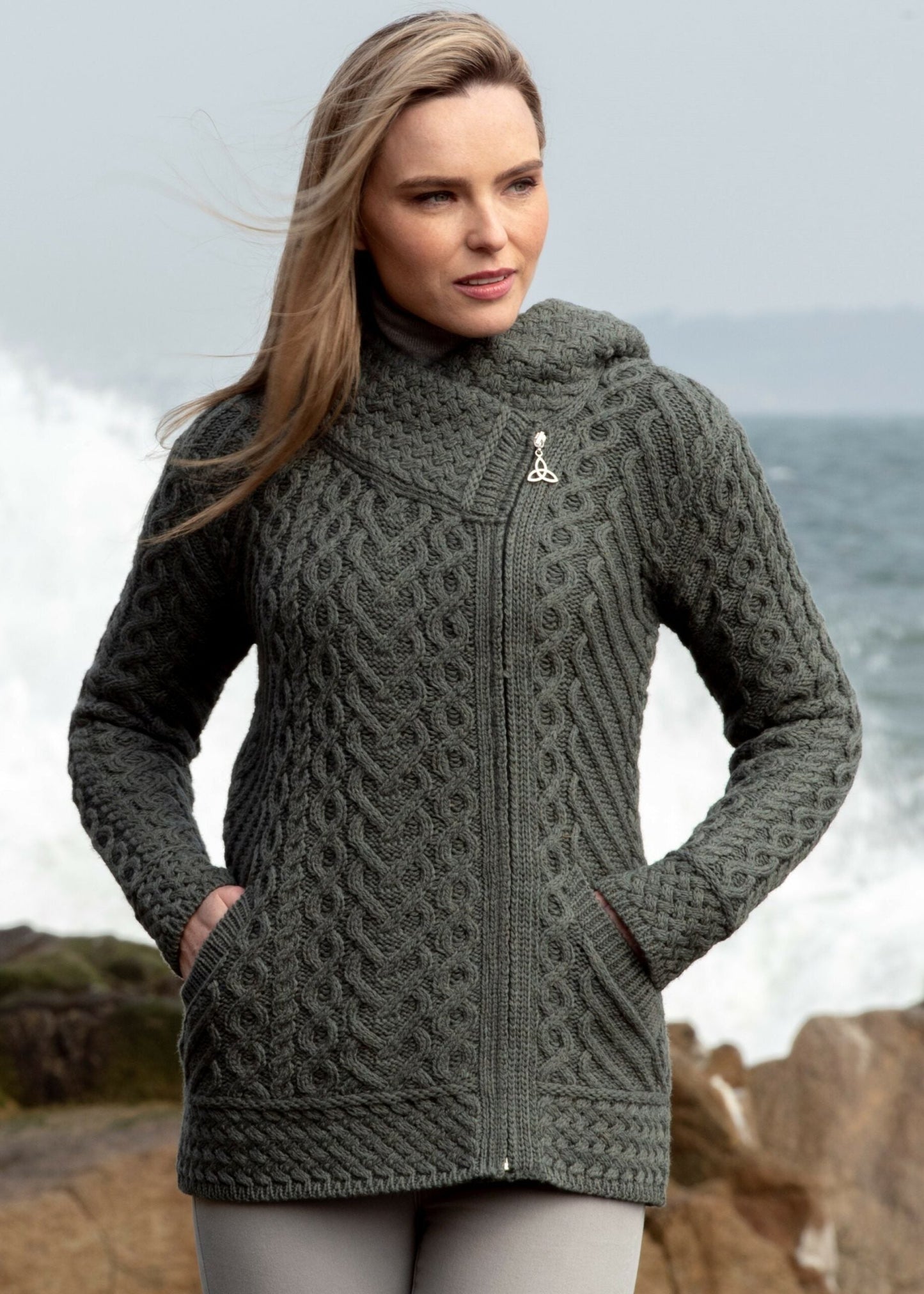 Aran Craft Hearts Side Zip Cardigan with Hood