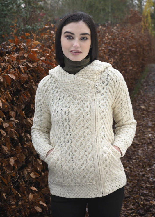 Aran Craft Hearts Side Zip Cardigan with Hood