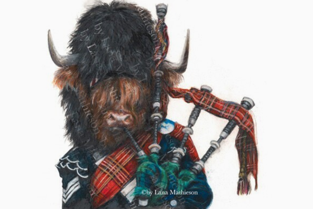 Mounted Print Ladscape Highland Piper