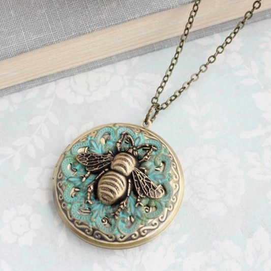 Large Round Locket - Honey Bee