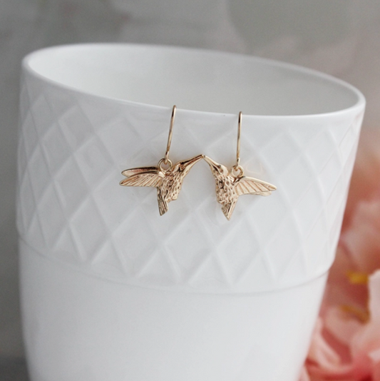 Bright Gold Hummingbird Earrings