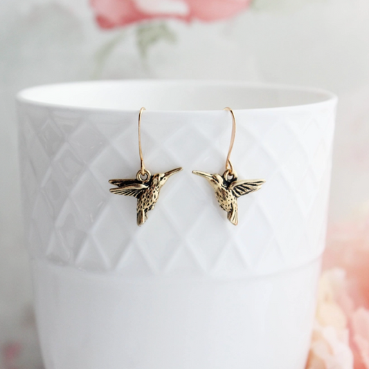 Antiquated Gold Hummingbird Earrings