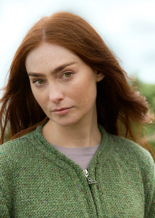 Donegal Wool Trinity Zip Cardigan - Sage