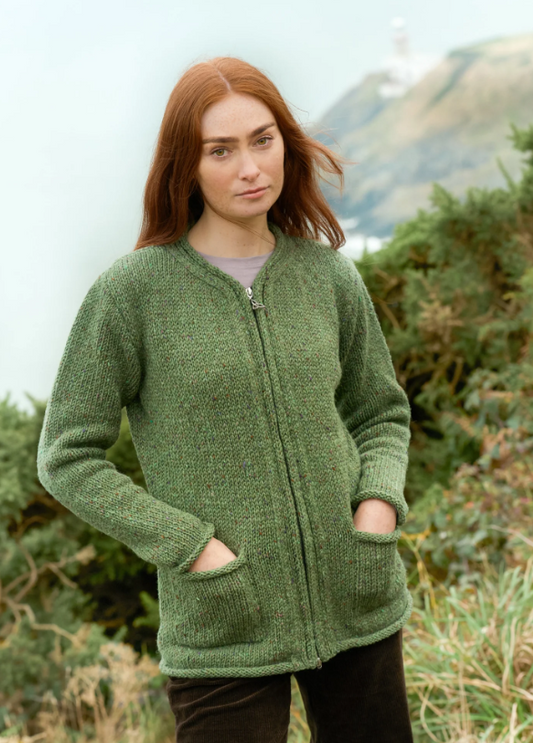 Donegal Wool Trinity Zip Cardigan - Sage