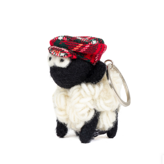 Sheep Keyring Blackface With Tartan Flatcap