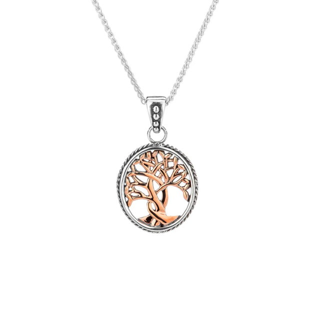 Silver and 10k Rose Gold Tree of Life Pendant Small