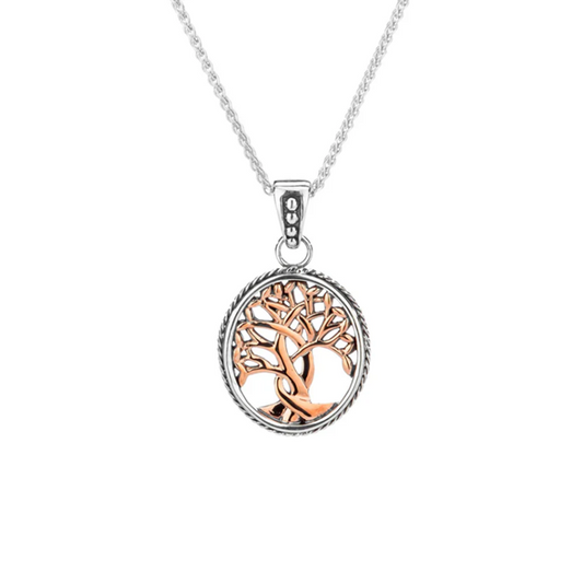 Silver and 10k Rose Gold Tree of Life Pendant Small