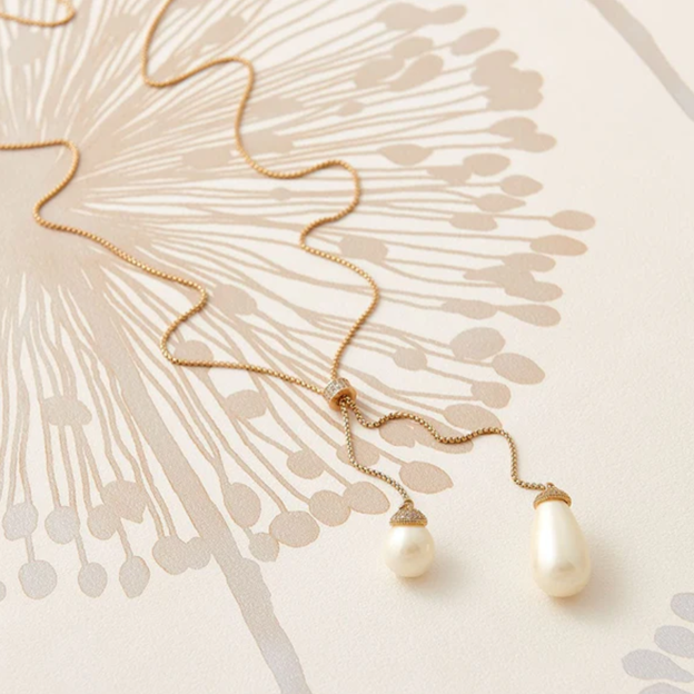 Lariat Necklace with Pearl Drops