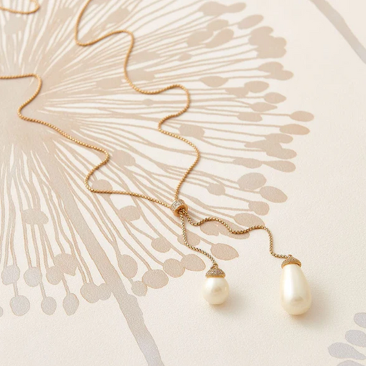 Lariat Necklace with Pearl Drops