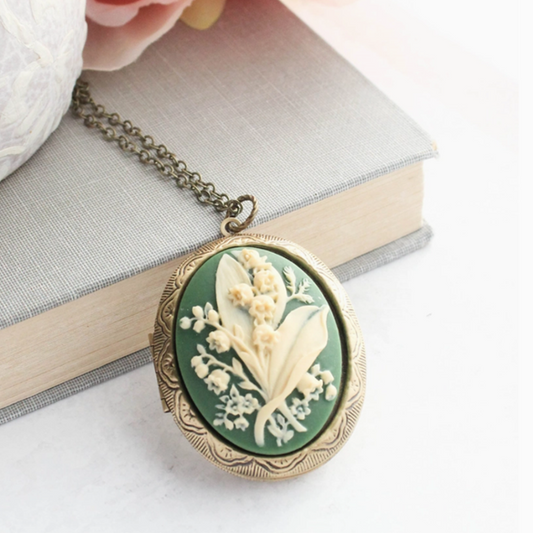 Cameo Locket - Lily of the Valley Green