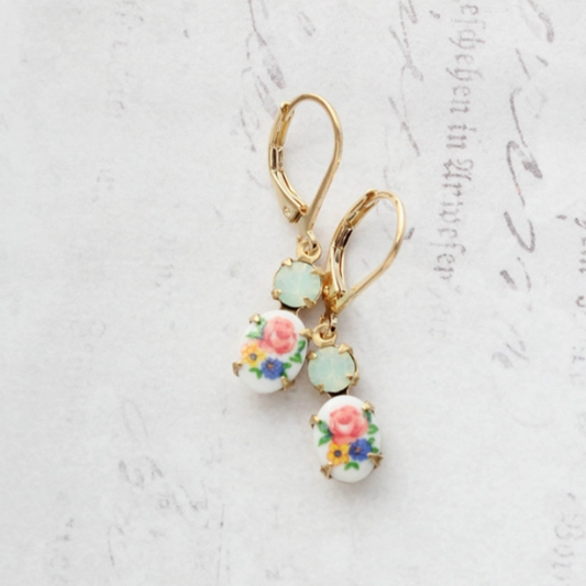 Cameo Earrings Little Floral & Vintage Glass