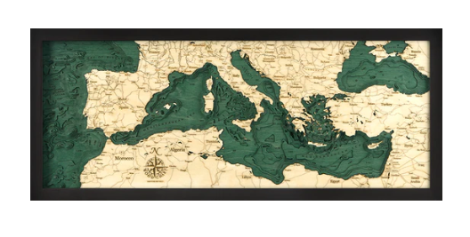 3-D Nautical Wood Chart - Mediterranean Sea