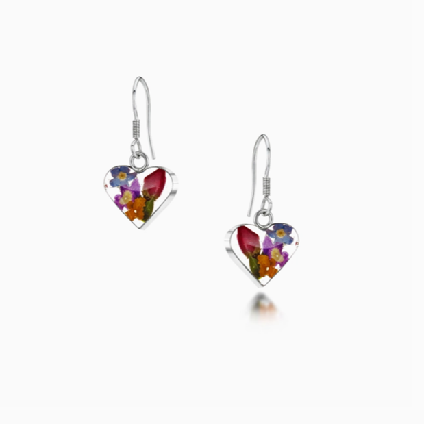 Mixed Flower Earrings Drop Heart Small