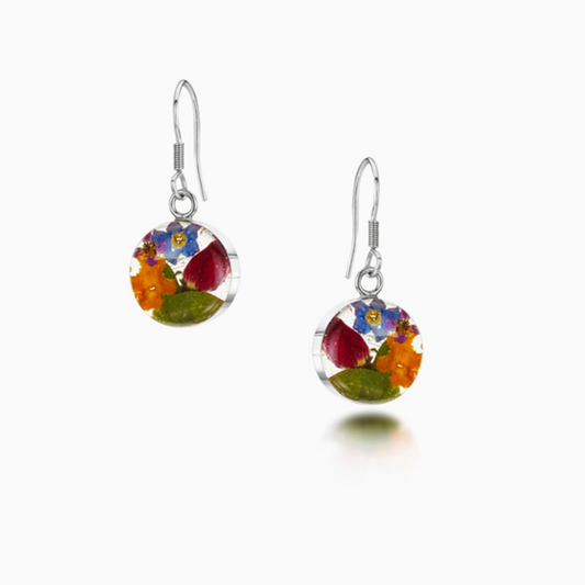 Mixed Flower Earrings Drop Round Medium