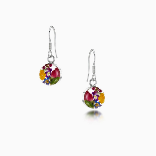 Mixed Flower Earrings Drop Round Small