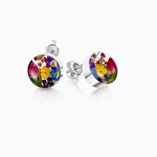 Mixed Flower Earrings Stud Round