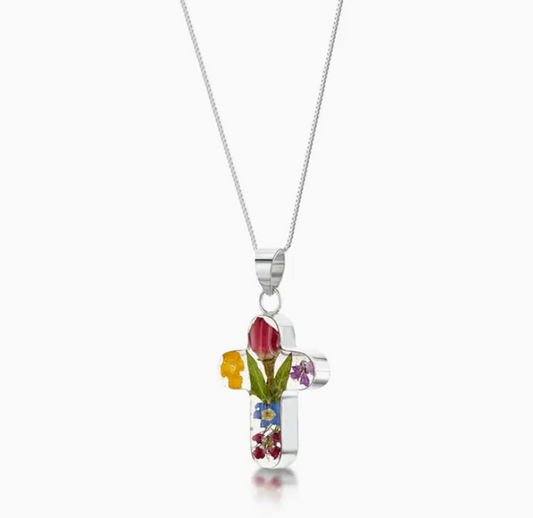 Mixed Flower Necklace Cross with Rose