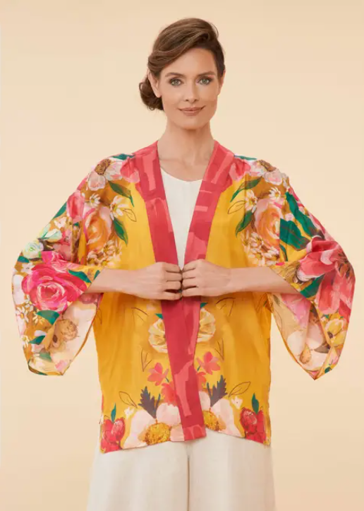 Kimono Jacket - Impressionist Floral Mustard