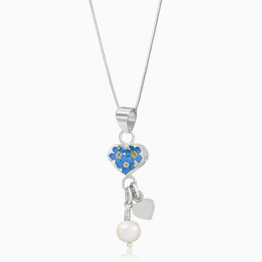 Forget-Me-Not Necklace Pearl Charm and Heart