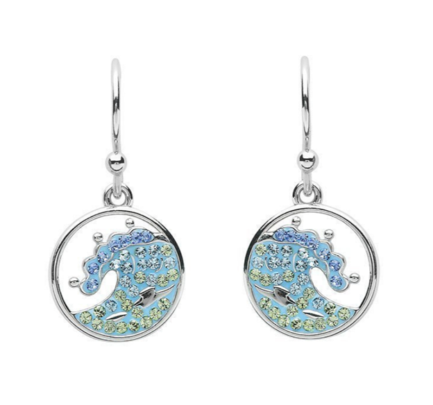 Sterling Silver Blue Swarovski Crystal Wave Earrings