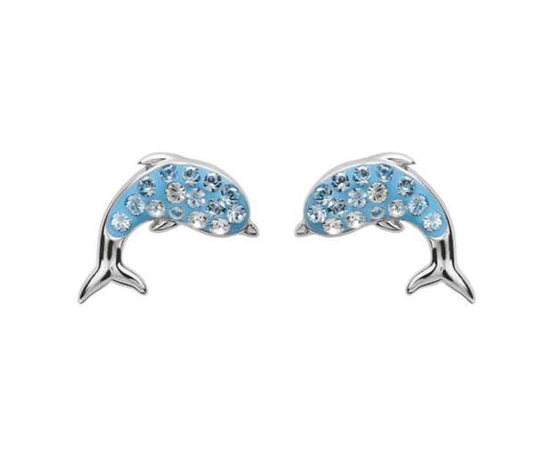 Aqua SW Crystal Dolphin Stud Earrings