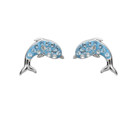 Aqua SW Crystal Dolphin Stud Earrings