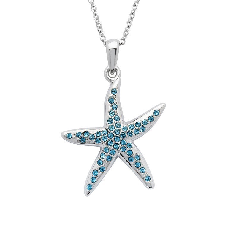 Starfish Necklace Encrusted with Aqua Crystals