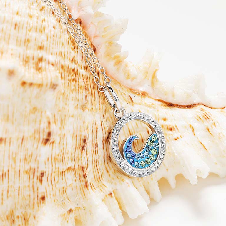 Sterling Silver Blue and Aqua Crystals Wave Mini Necklace