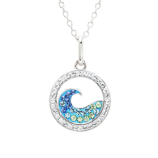Sterling Silver Blue and Aqua Crystals Wave Mini Necklace
