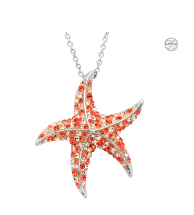Red Starfish Pendant Aqua Swarovski Crystals