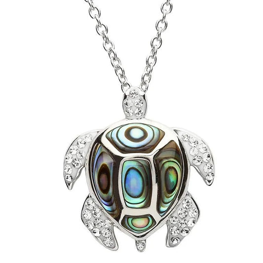 Turtle Necklace Adorned With White Crystals