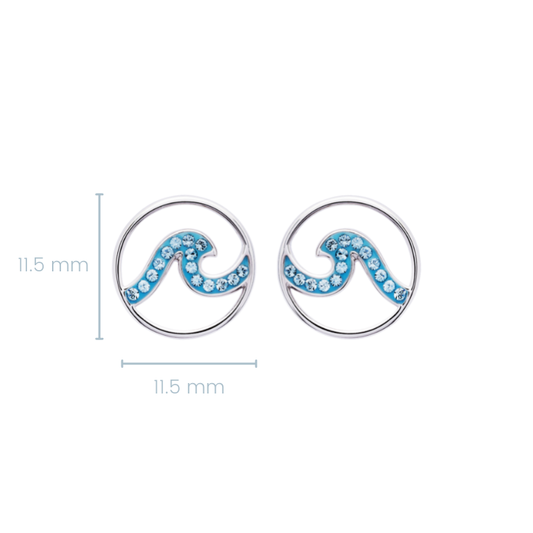 Sterling Silver Aqua Wave Circle Stud Earrings