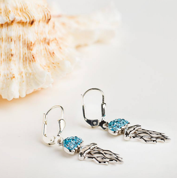 Sterling Silver Aqua Crystal Jellyfish Drop Earrings