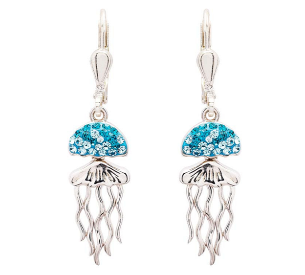 Sterling Silver Aqua Crystal Jellyfish Drop Earrings
