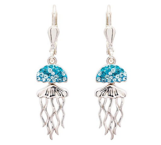 Sterling Silver Aqua Crystal Jellyfish Drop Earrings
