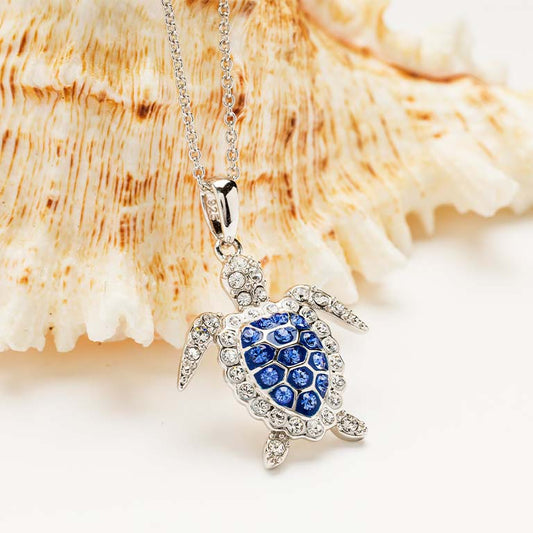 Sterling Silver Sapphire Blue Turtle Necklace