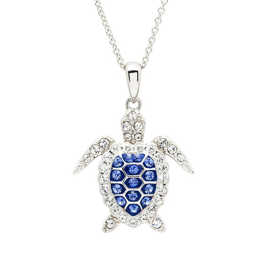 Sterling Silver Sapphire Blue Turtle Necklace