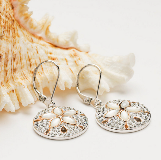 Sterling Silver White Crystal sand Dollar Earrings
